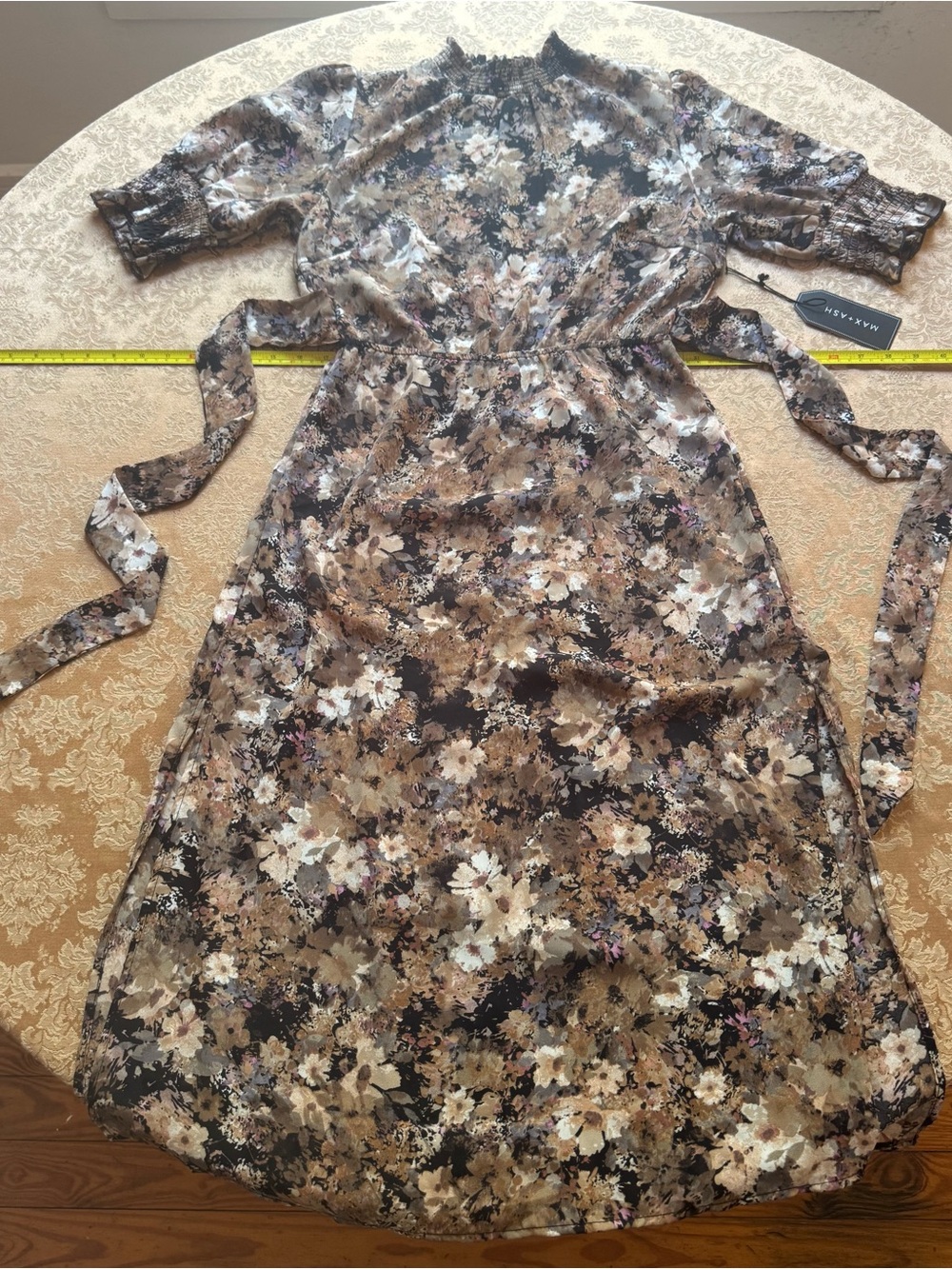 Max+Ash Floral Midi Dress in Brown tan cream black